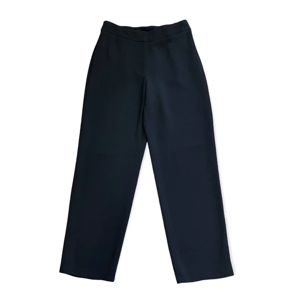 Eileen Fisher Wool Blend Relaxed Straight High Rise Pant Black Small